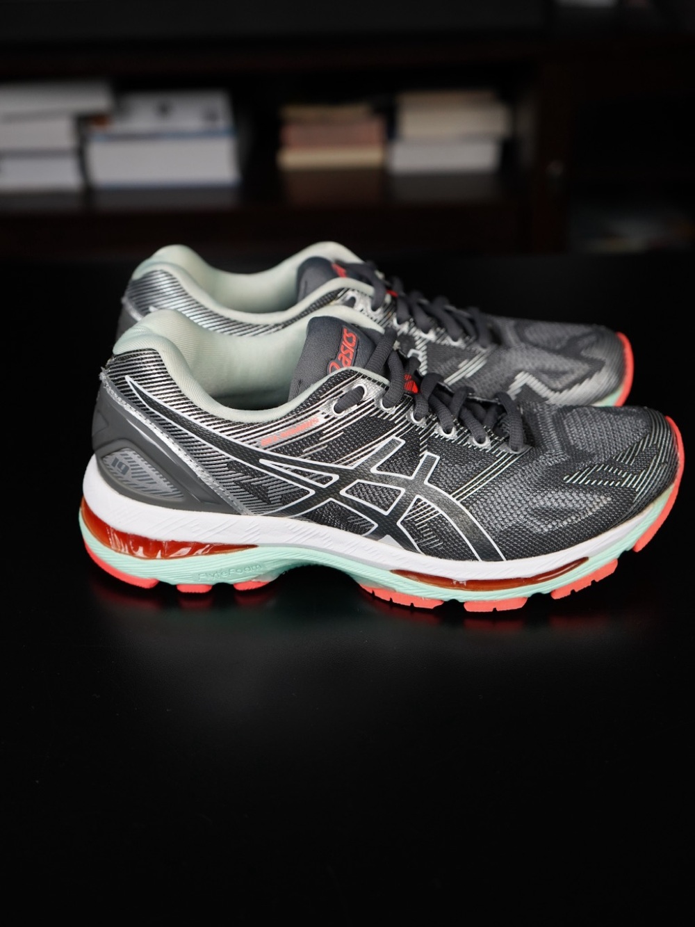 ASICS Women's Gray Running Sneakers with Coral and Mint Accents